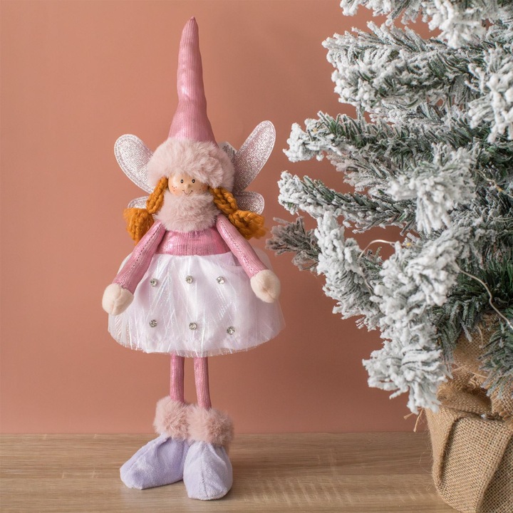 Figurina Ingeras de Craciun cu Rochie Lila 38cm