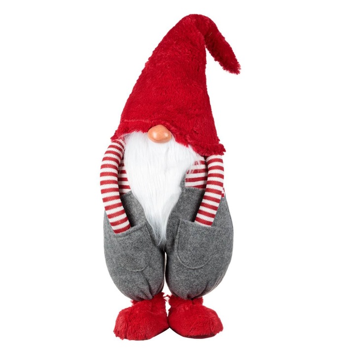 Figurina Decorativa de Craciun Gnome cu Caciula Rosie Maini in Buzunare 80cm