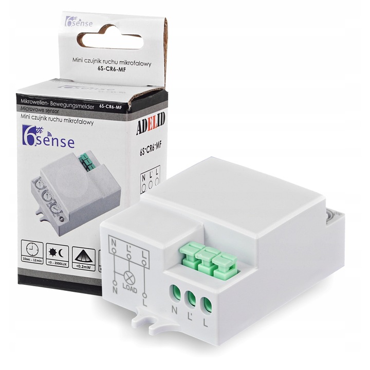 Senzor de miscare cu microunde, Adelid 6S-CR6-MF, 360 grade, 3-2000 lux, Alb