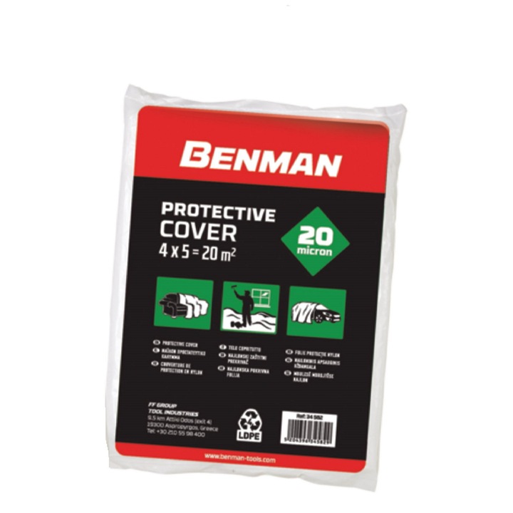 Folie protectie pentru vopsit, zugravit, 4 x 5m, 20m2, 20 microni, Benman