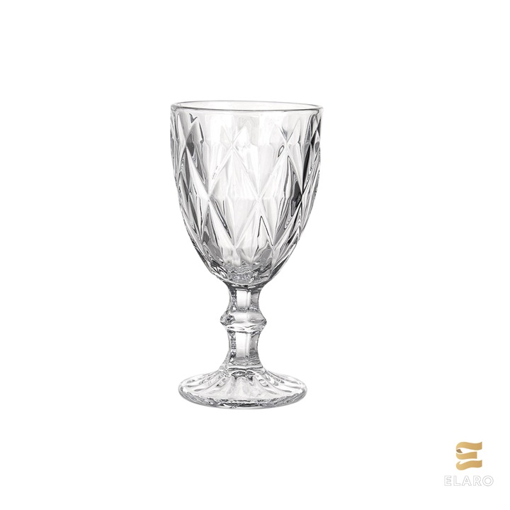 Set 6 Pahare ELARO Cu Picior Elegante din Sticla de Inalta Calitate, 310ml – Design Clasic cu Model Taiat, Ideal pentru Servirea Bauturilor - Vin Alb/Rosu, Whisky, Apa, Spirtoase