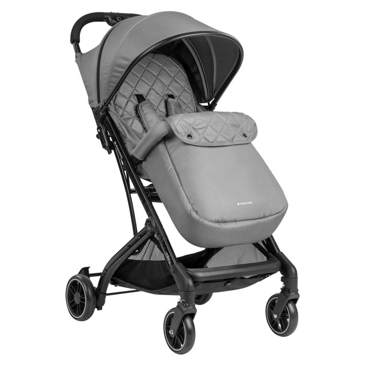 Спортна количка KikkaBoo до 22 кг, компактно сгъваема, алуминиева рамка, окачване, сенник с удължение, регулируема облегалка с позиция за спане, водоустойчив калъф с UPF50+ защита, система за колички и калъф за крачета Miley Light Grey 2024