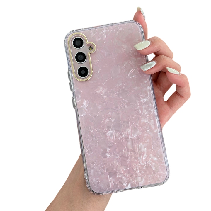 Carcasa telefon, TREXORA, design marmorat, protectie socuri, roz, compatibila cu Samsung S25