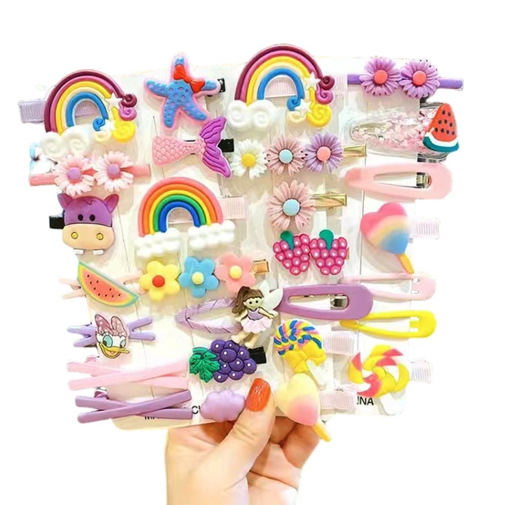 Set de 28 clame de par pentru fete, TREXORA, multicolor, din silicon