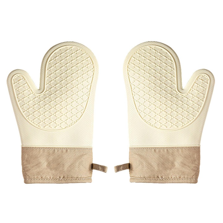2 db-os sütőkesztyű készlet, General, Pamut/Szilikon, Bézs, 28x18cm