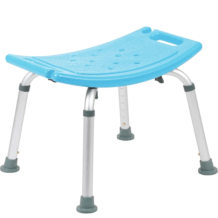 Scaun pentru Cada si Dus Elindor® fara Spatar si Maner Detasabil, Scaun Baie pentru Varstnici, Seniori si Persoane cu Dizabilitati, Ajustabil, Greutate Suportata 130kg, 48 x 43 x 40 cm, Albastru