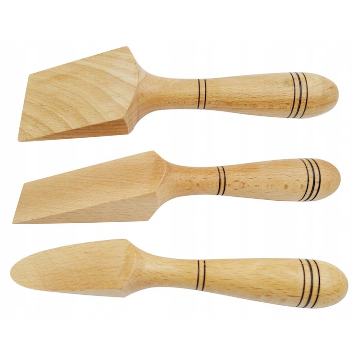 Spatule Pentru Cositorirea Caroseriei, Set 3 Bucati, mica, Medie, Mare, Din Lemn, Vopsite, Destinate Impregnarii Si Vopsirii