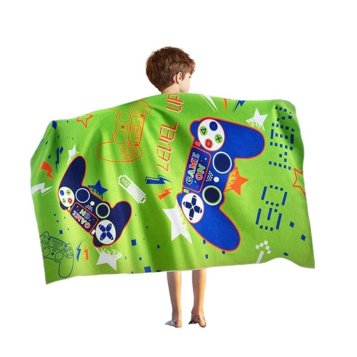 Prosoape plaja "Game On", 150x75cm, poliester, multicolor, pentru baieti