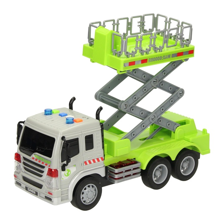 Ollós emelésű teherautó, súrlódásos emelővel, hang- és fényeffektekkel, 1:16 méretarány, 3 éves kortól gyermekek számára