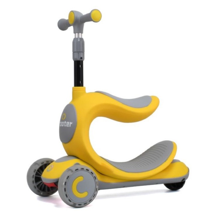 Trotineta cu scaun, roti cu leduri si ghidon reglabil pe inaltime, galben