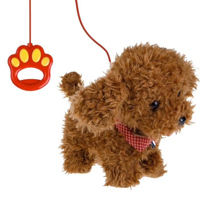 Интерактивно куче, кафяво, с каишка 80 см, движение, звук