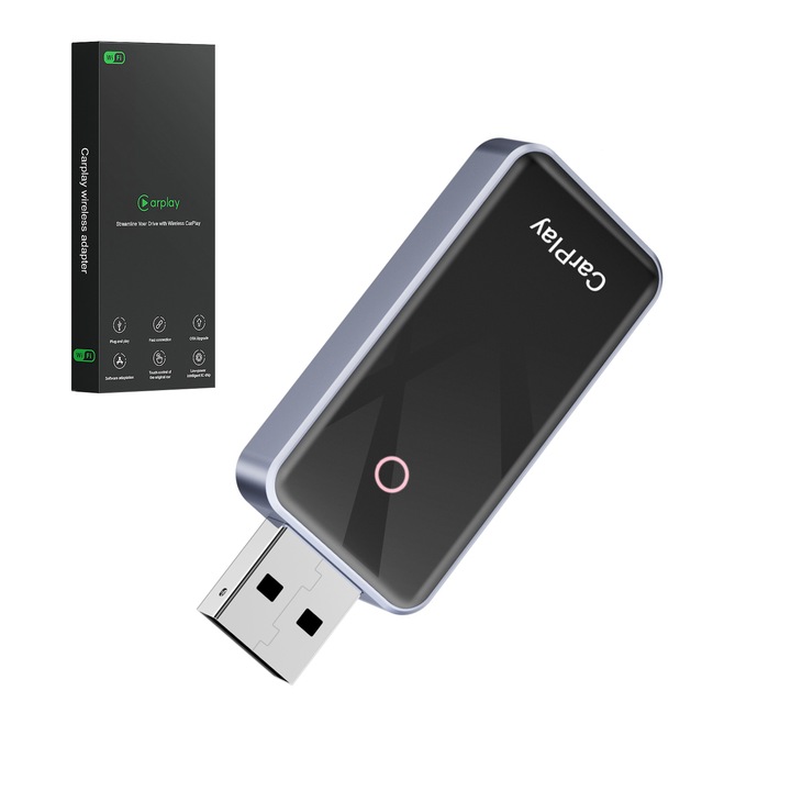 Adaptor wireless Carplay si Android Auto, Fudisenn®, Voce, Potrivit pentru diverse modele de masini，Funtionare USB, 2.4x4.75x0.8cm, Gri