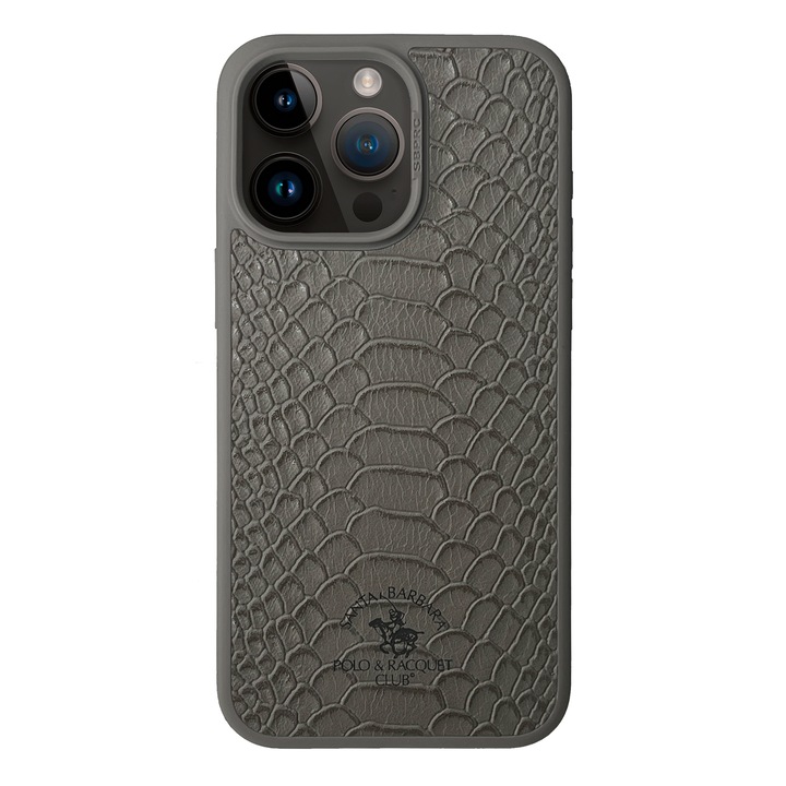 Prémium tok iPhone 15 Pro Santa Barbara Polo & Racquet Club Knight Grey telefonhoz, Eco-bőr