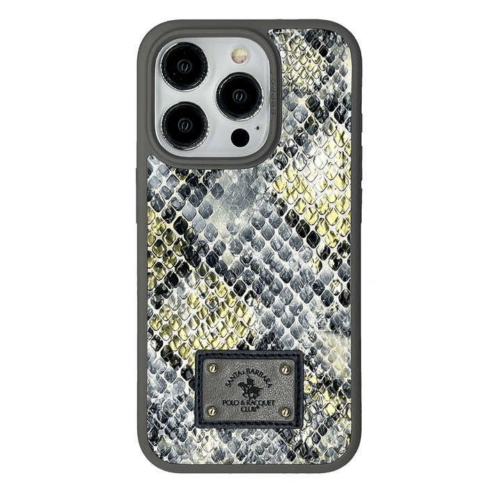 Prémium tok iPhone 15 Santa Barbara Polo & Racquet Club Sagar Titanium Grey telefonhoz, Eco-bőr, Magsafe-kompatibilis