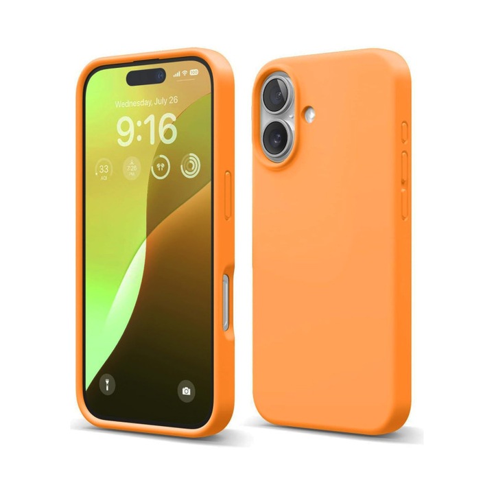 Husa compatibila cu Apple Iphone 16, Silicon Cover, Interior Microfibra, Protectie Camere, Portocaliu, Atlas