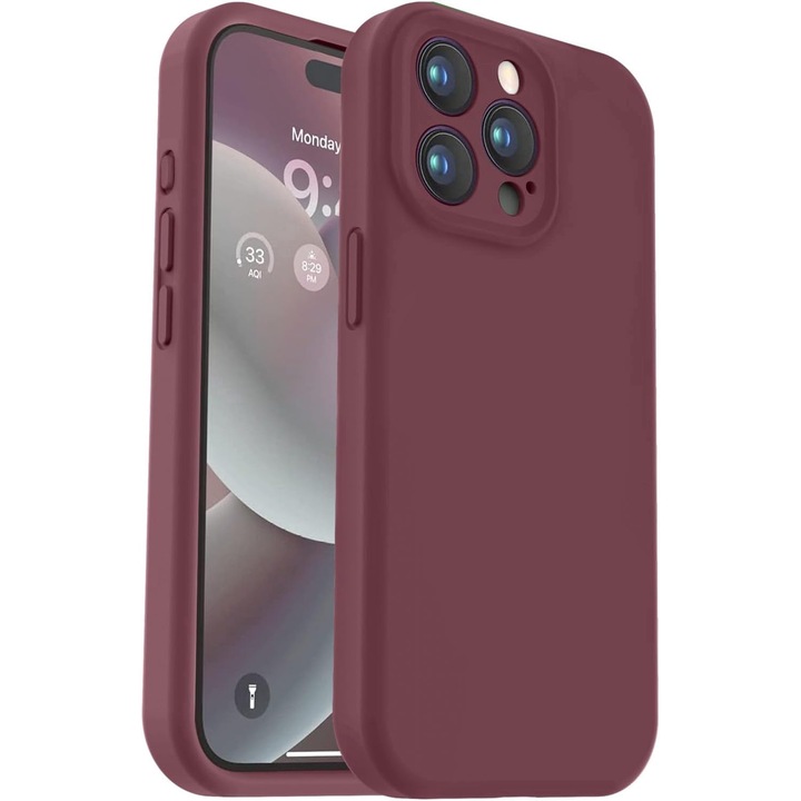 Husa compatibila cu Apple Iphone 16 Pro Max, Silicon Cover, Interior Microfibra, Protectie Camere, Visiniu, Atlas