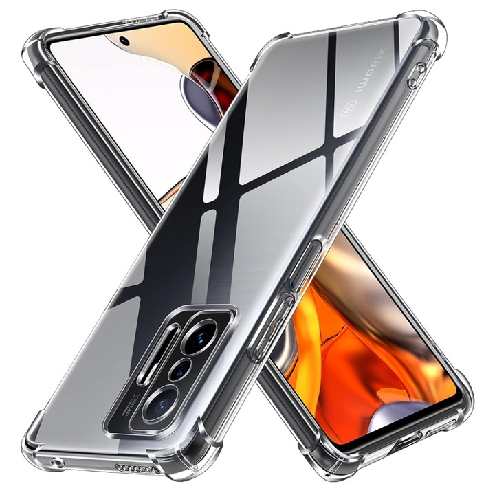 Husa pentru Xiaomi 11T / 11T Pro, SKYDDAR INNOVATION, Shockproof Clear din Silicon Slim, Transparenta, set cu sticker