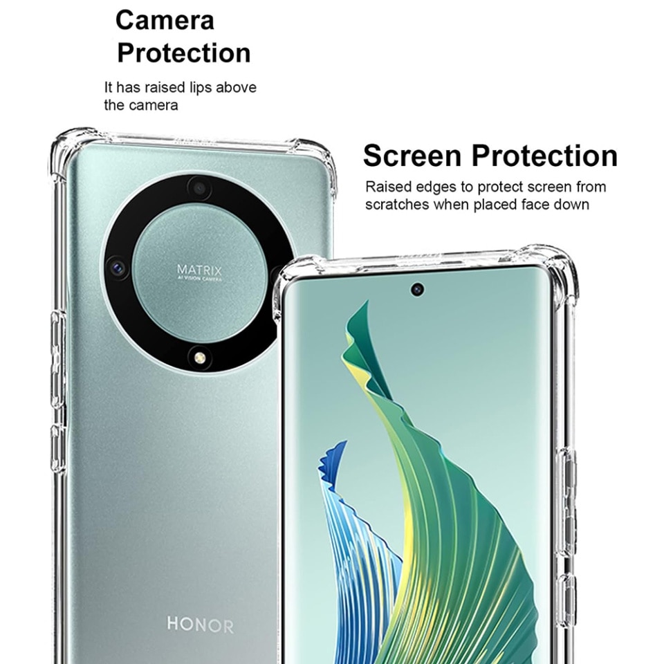 Husa pentru Honor Magic5 Lite, SKYDDAR INNOVATION, Shockproof Clear din Silicon Slim, Transparenta, set cu sticker