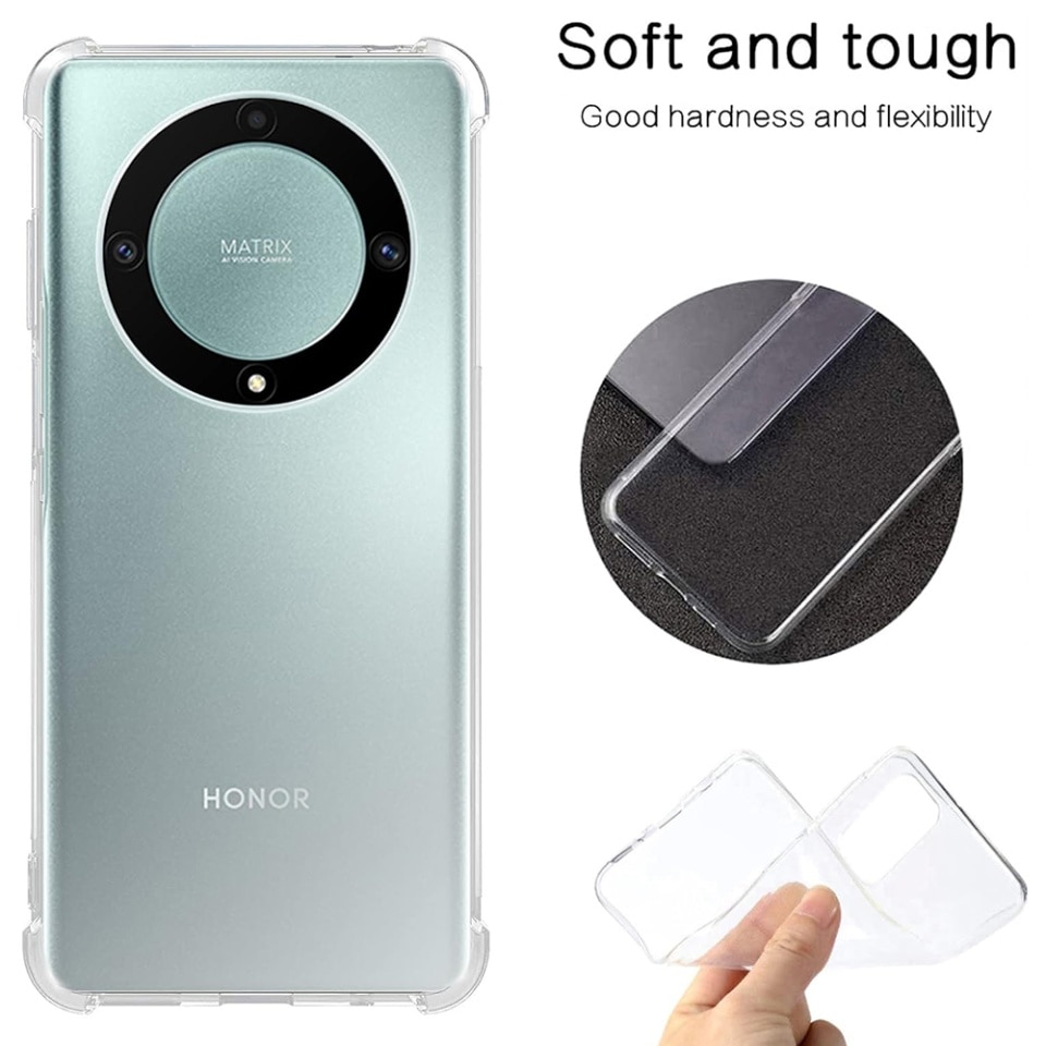 Husa pentru Honor Magic5 Lite, SKYDDAR INNOVATION, Shockproof Clear din Silicon Slim, Transparenta, set cu sticker