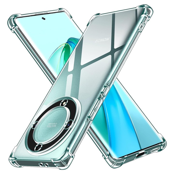Husa pentru Honor Magic5 Lite, SKYDDAR INNOVATION, Shockproof Clear din Silicon Slim, Transparenta, set cu sticker
