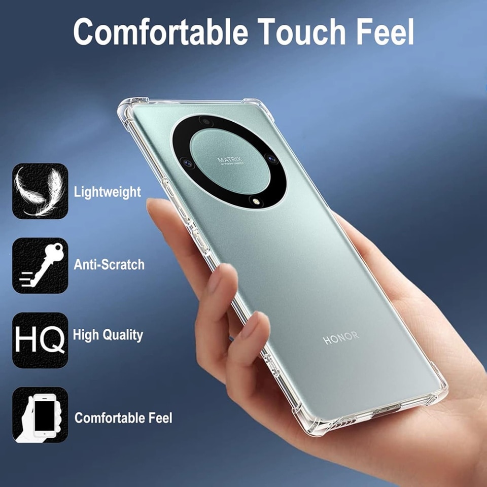 Husa pentru Honor Magic5 Lite, SKYDDAR INNOVATION, Shockproof Clear din Silicon Slim, Transparenta, set cu sticker
