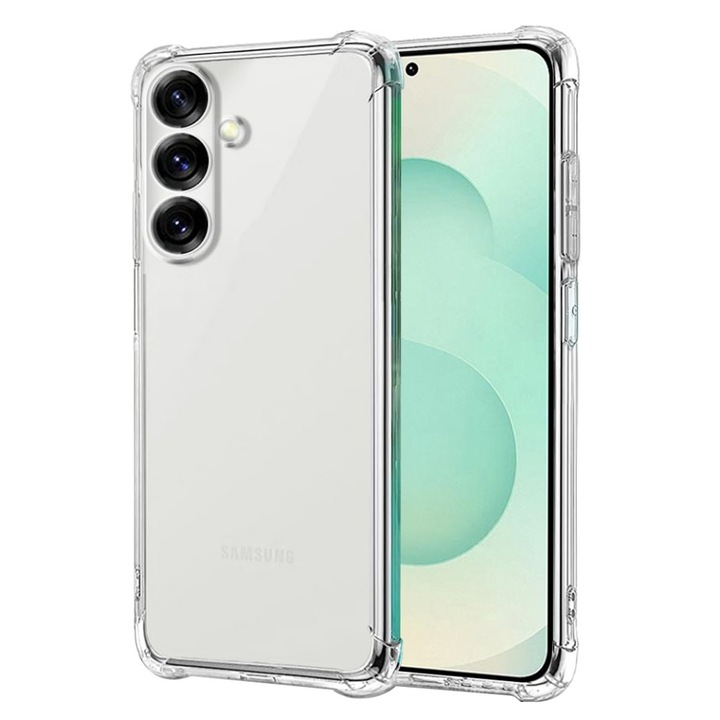 Husa pentru Samsung Galaxy S25 Plus, SKYDDAR INNOVATION, Shockproof Clear din Silicon Slim, Transparenta, set cu sticker