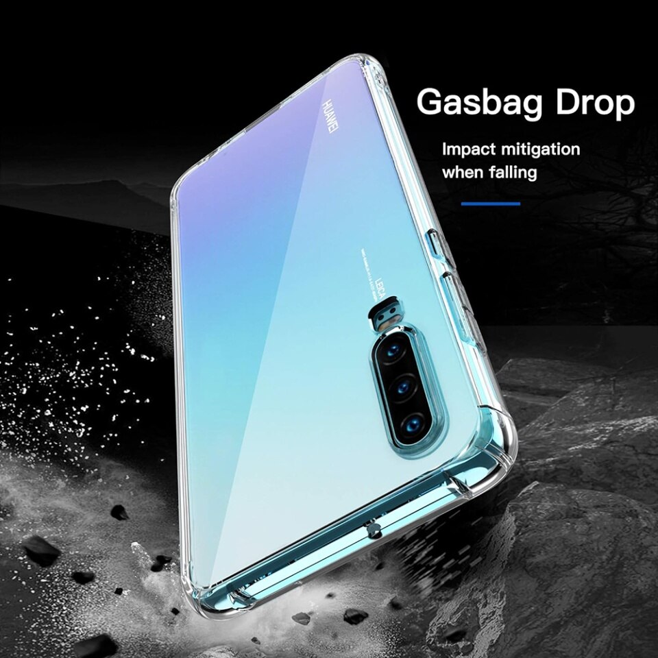 Husa pentru Huawei P30, SKYDDAR INNOVATION, Shockproof Clear din Silicon Slim, Transparenta, set cu sticker