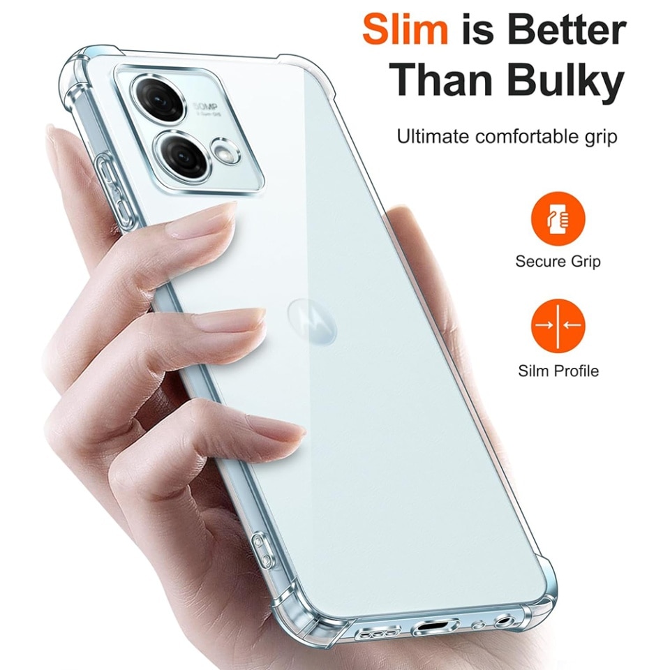 Husa pentru Motorola Moto G84, SKYDDAR INNOVATION, Shockproof Clear din Silicon Slim, Transparenta, set cu sticker