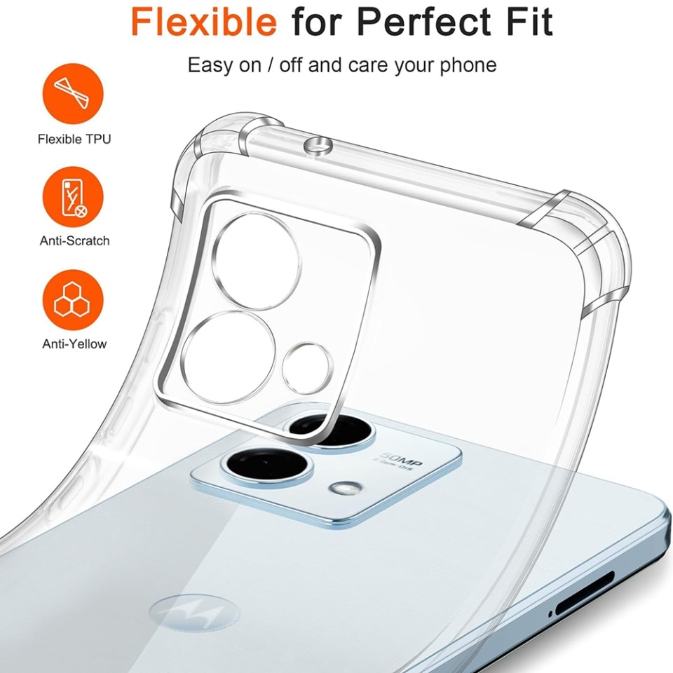 Husa pentru Motorola Moto G84, SKYDDAR INNOVATION, Shockproof Clear din Silicon Slim, Transparenta, set cu sticker