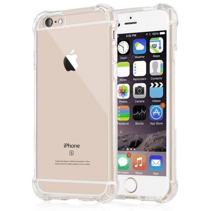 Husa pentru iPhone SE 2, SE 2020 / 7 / 8 / SE 3, SE 2022, SKYDDAR INNOVATION, Shockproof Clear din Silicon Slim, Transparenta, set cu sticker