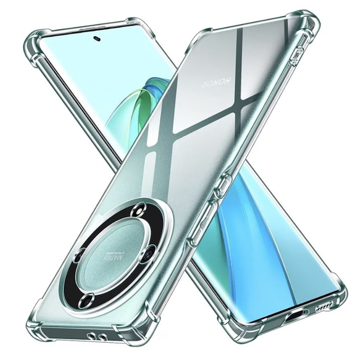 Husa pentru Honor Magic6 Lite, SKYDDAR INNOVATION, Shockproof Clear din Silicon Slim, Transparenta, set cu sticker