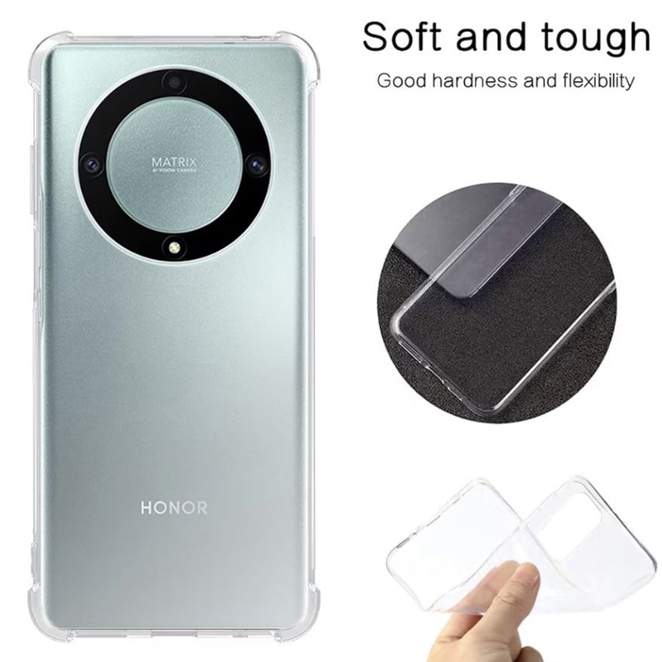 Husa pentru Honor Magic6 Lite, SKYDDAR INNOVATION, Shockproof Clear din Silicon Slim, Transparenta, set cu sticker
