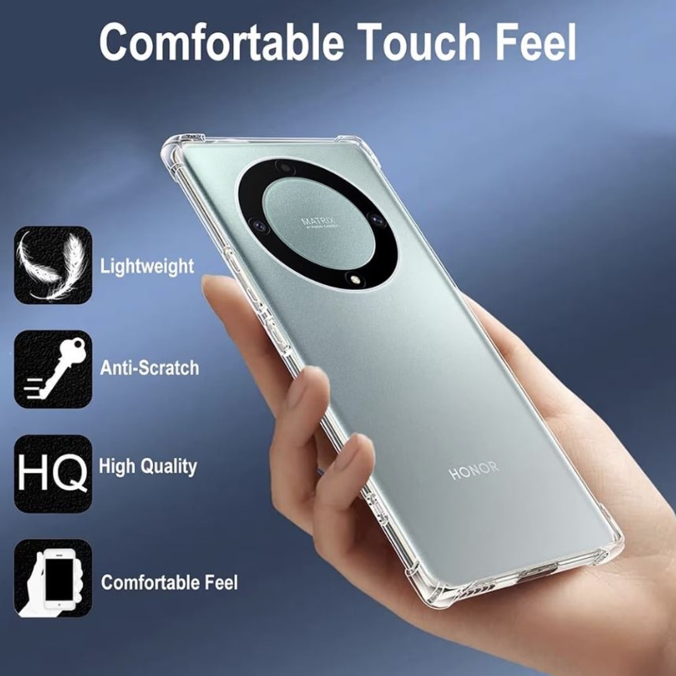 Husa pentru Honor Magic6 Lite, SKYDDAR INNOVATION, Shockproof Clear din Silicon Slim, Transparenta, set cu sticker