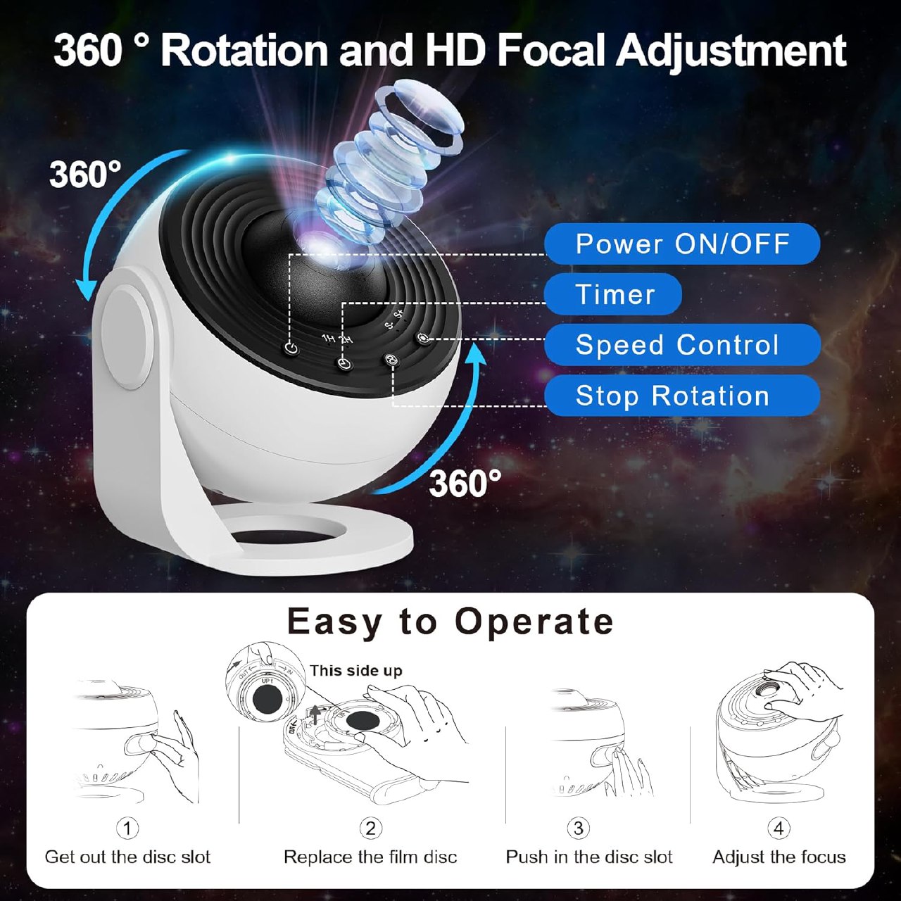Proiectorul Cosmic HD Planetarium cu Stele, 13 in 1, Proiector Stele ...