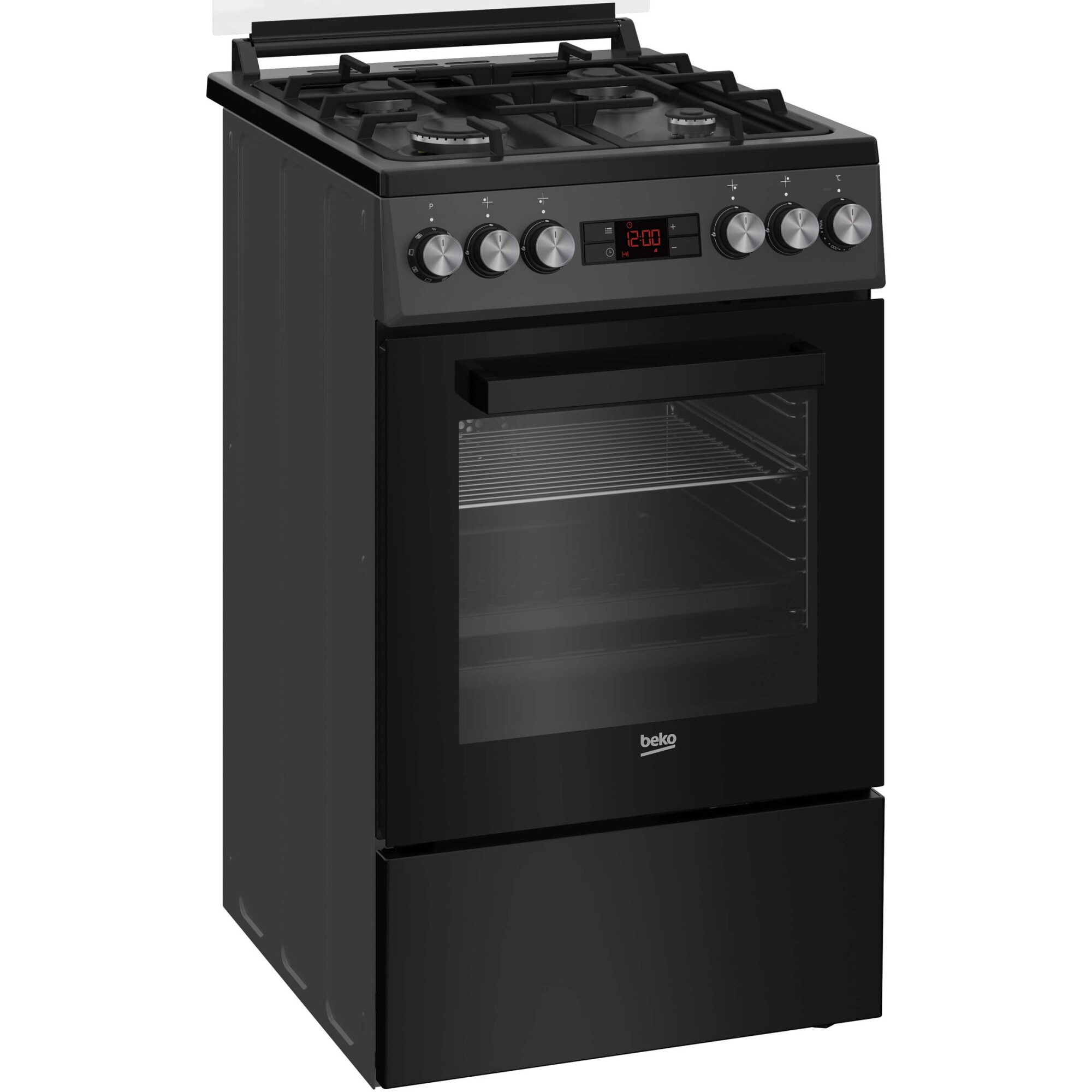 Aragaz Beko FSM52330NAO, Mixt, 4 arzatoare, Aprindere integrata, Grill electric, 8 functii, Clasa A, 50 cm, Antracit