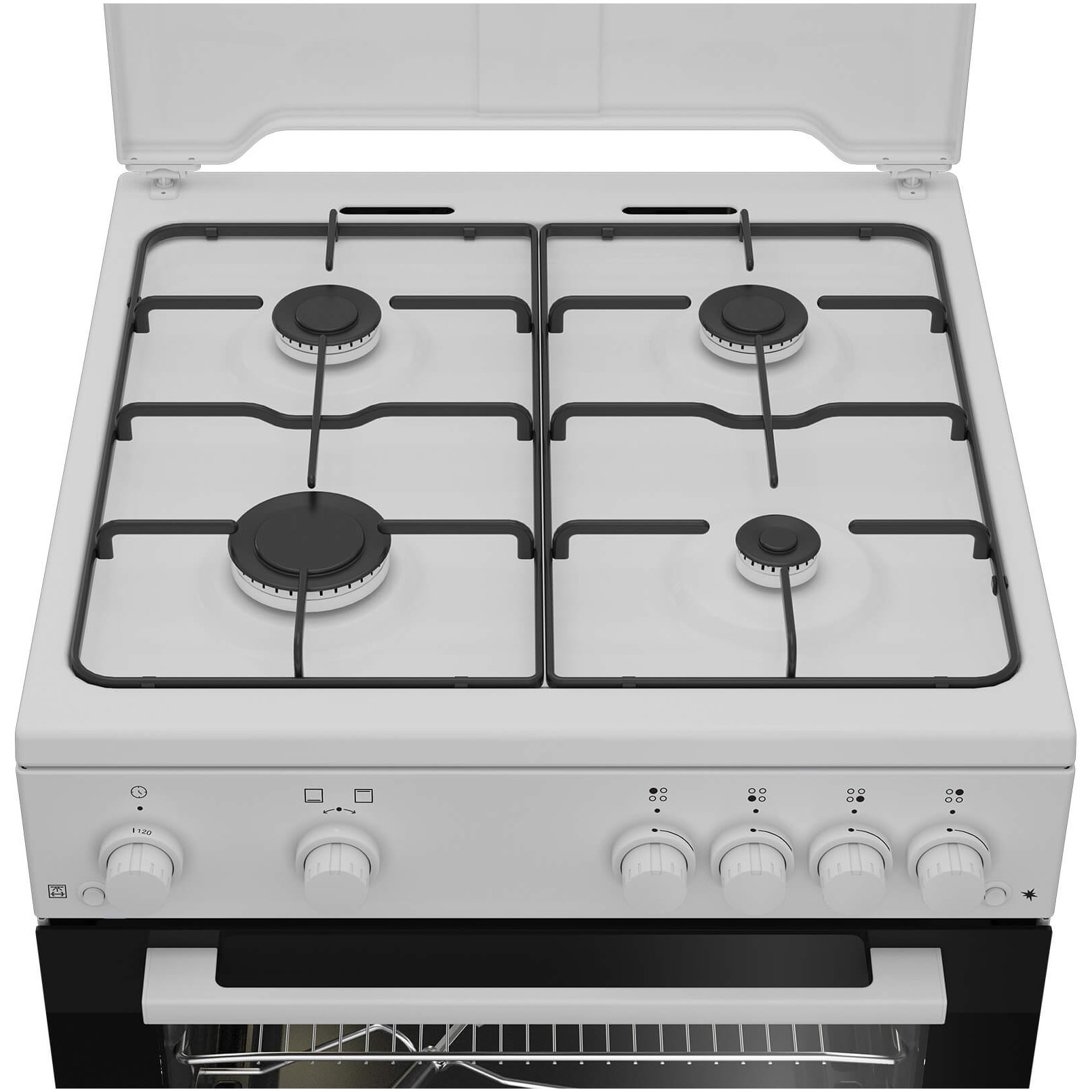 Aragaz Arctic ABGM6611DTTL, Gaz 4 arzatoare, Aprindere electrica plita/cuptor, Safety Plus, Grill gaz, Timer, Arzatoare cu eficienta ridicata, 60 cm, Alb