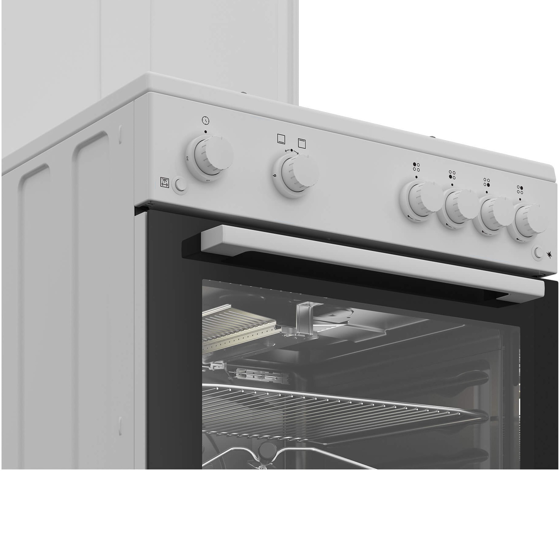 Aragaz Arctic ABGM6611DTTL, Gaz 4 arzatoare, Aprindere electrica plita/cuptor, Safety Plus, Grill gaz, Timer, Arzatoare cu eficienta ridicata, 60 cm, Alb