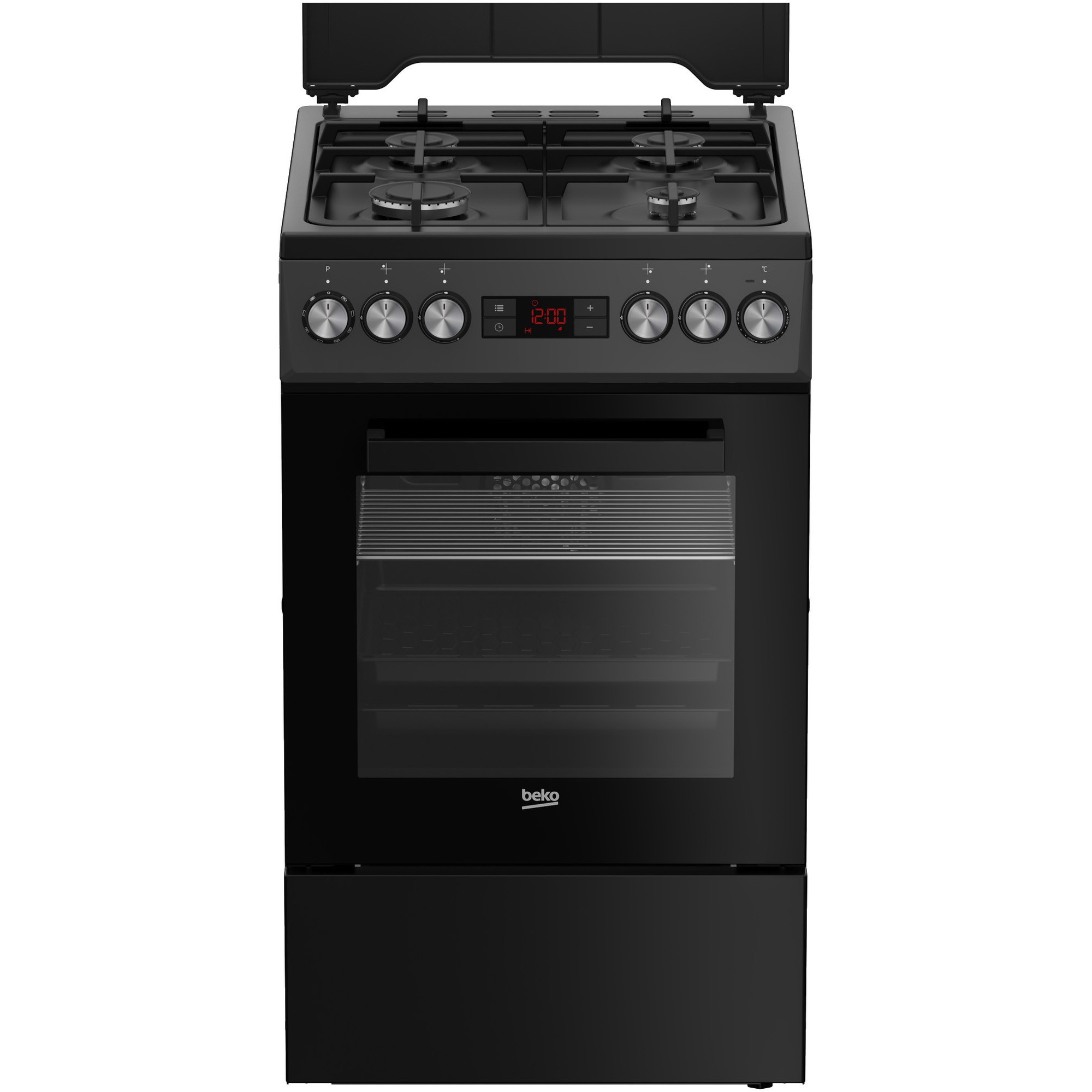 Aragaz Beko FSM52330DAON, Mixt, 4 arzatoare, Aprindere integrata, Grill electric, 8 functii, Clasa A, 50 cm, Antracit