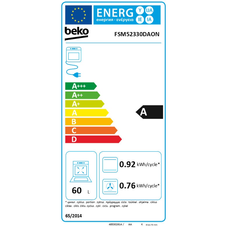 Aragaz Beko FSM52330DAON, Mixt, 4 arzatoare, Aprindere integrata, Grill electric, 8 functii, Clasa A, 50 cm, Antracit