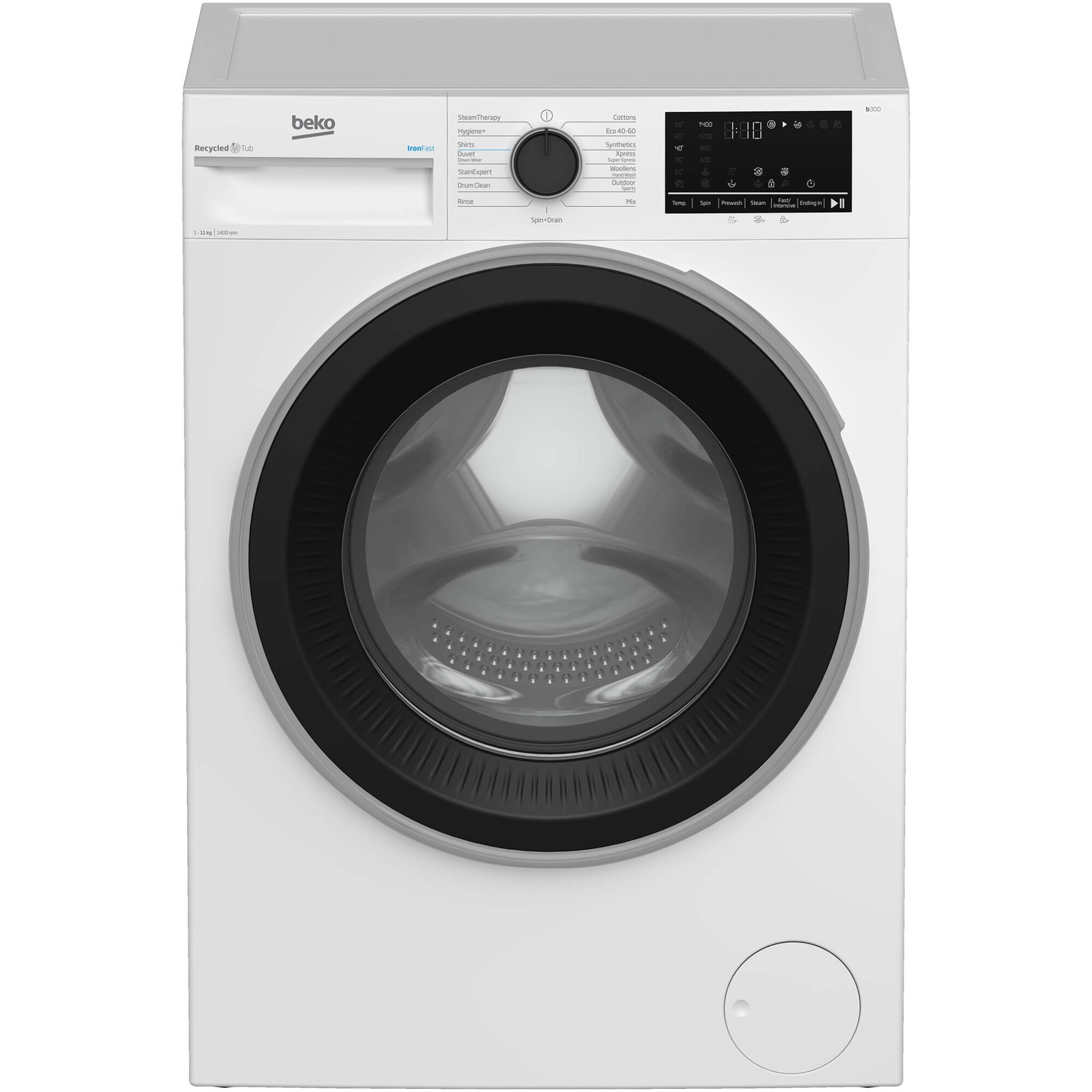 Masina de spalat rufe Beko BM3WFST411415W, 11 Kg, 1400 RPM, Clasa A, SteamCure, Recycled Tub, ProSmart Inverter Motor, AddXtra, WaterMode, ColdWash, Alb