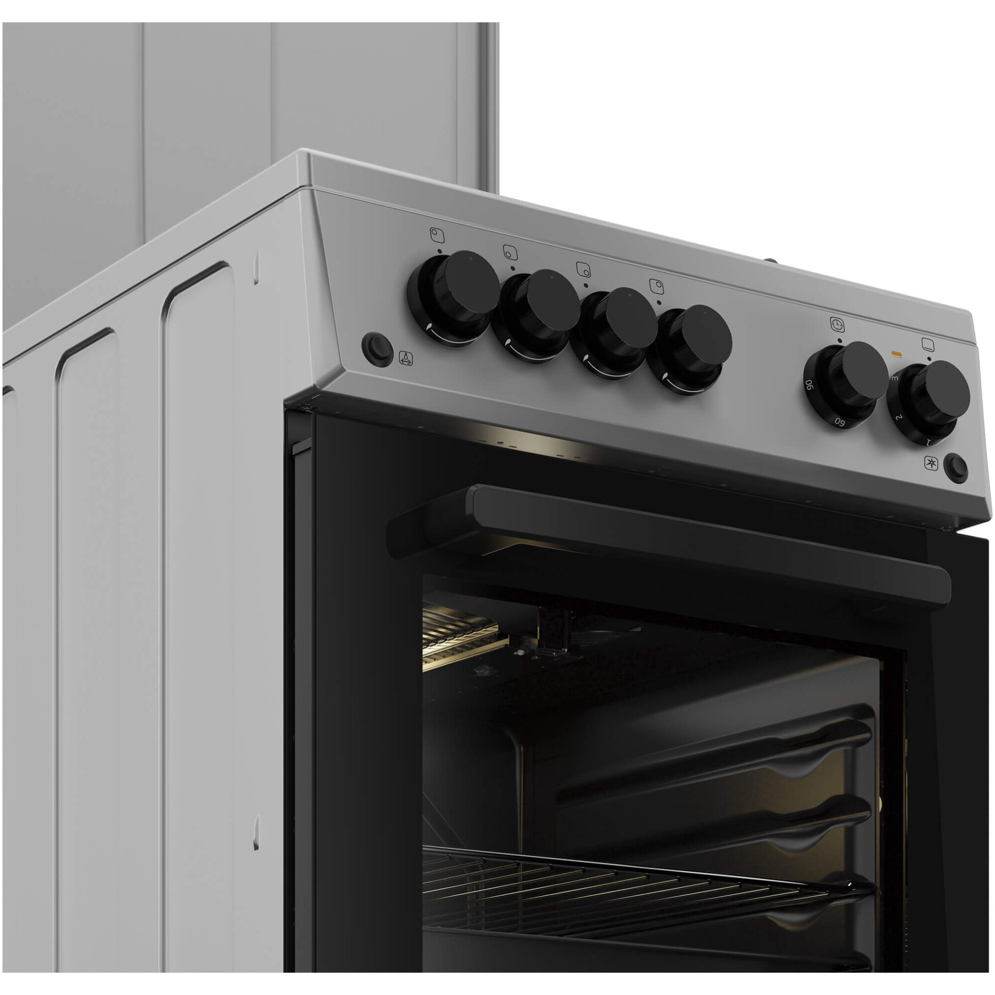 Aragaz Arctic AGG5611DTTLXN, Gaz, 4 arzatoare, Aprindere electrica plita/cuptor, Safety Plus, Grill, Rotisor, Timer, Arzatoare cu eficienta ridicata, 50 cm, Inox