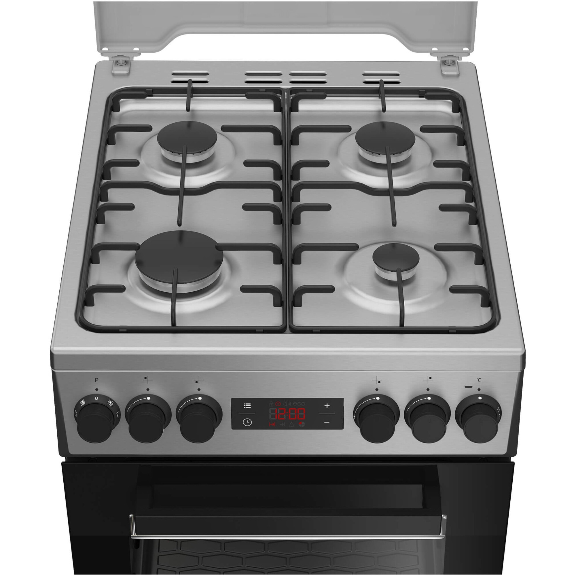 Aragaz Beko FSMT52320DXON, Mixt, 4 arzatoare, Aprindere electrica, 8 Functii, Grill, Rotisor, Clasa A, 50 cm, Inox