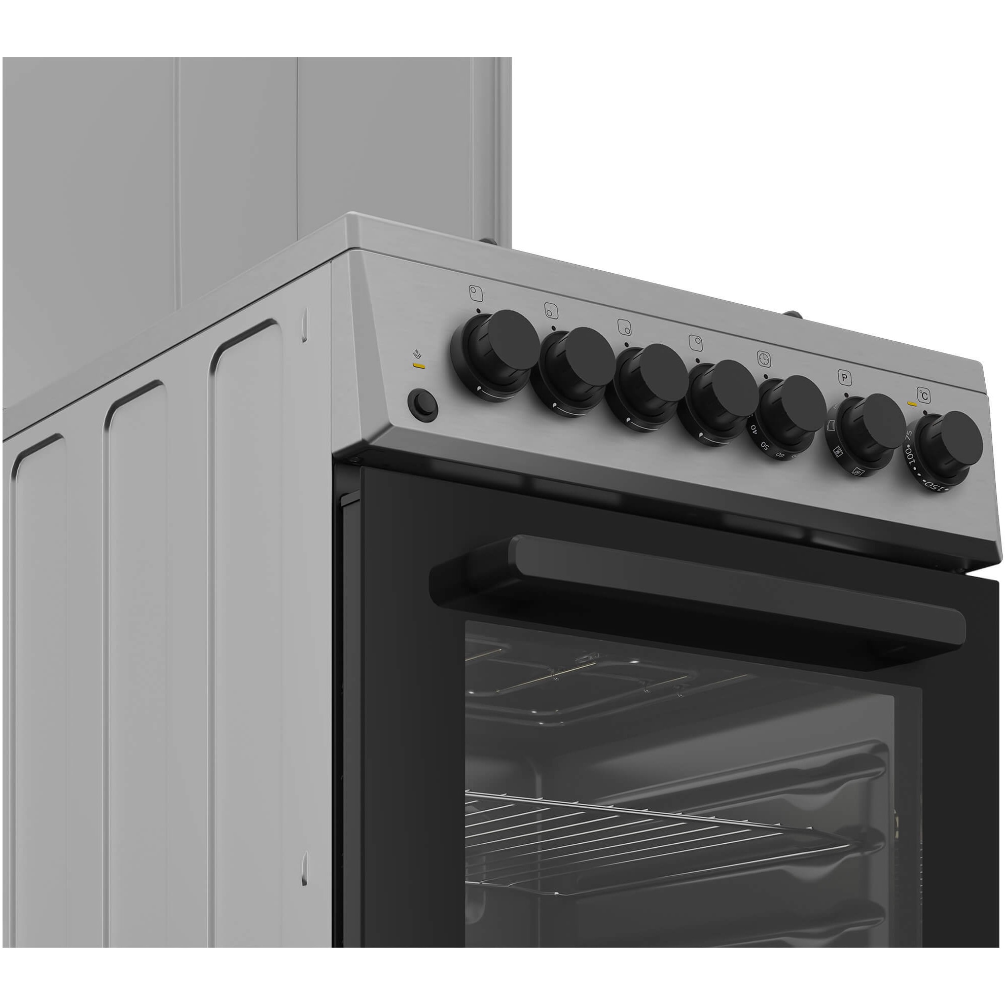 Aragaz Arctic AMG5612STLXN, Mixt, 4 arzatoare, Cuptor Electric, 8 Functii, Grill, Clasa A, 50 cm, Inox