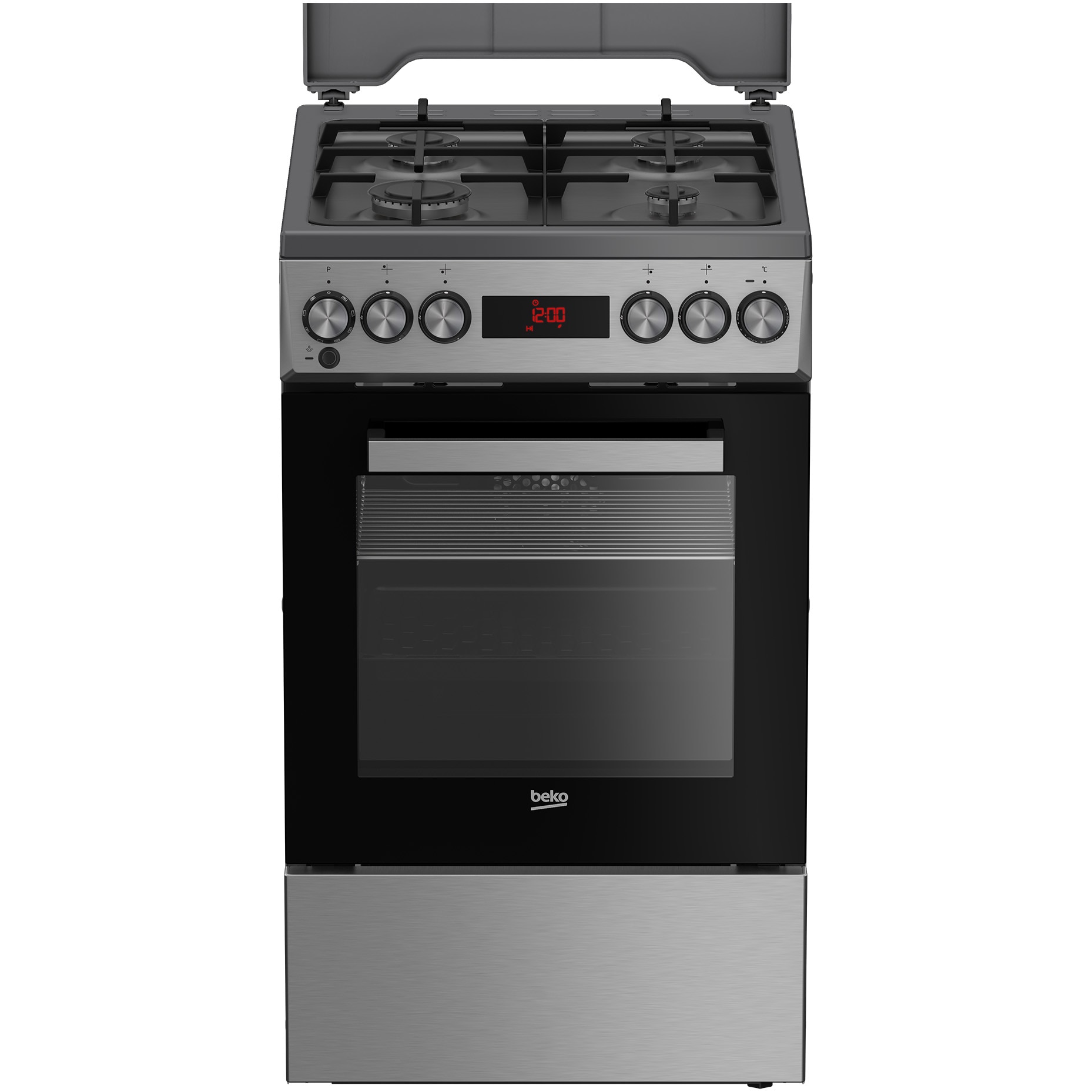 Aragaz Beko FSM52331TXDS, Mixt, 4 arzatoare, 3D cooking, Cuptor electric, High-Efficiency Gas Burner. Gatire asistata de abur, SteamShine Cleaning, 8 functii, 50 cm, Clasa A, Inox