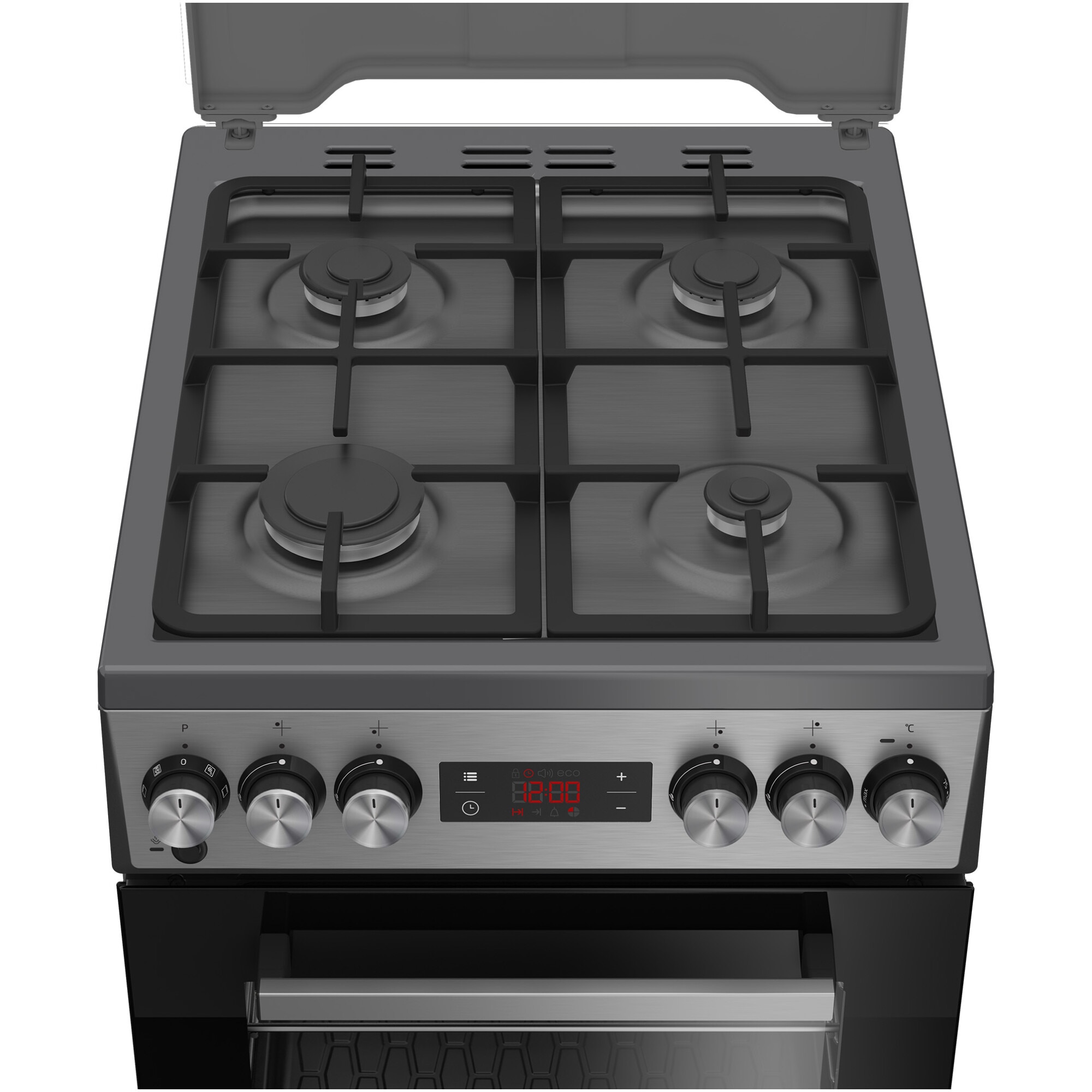 Aragaz Beko FSM52331TXDS, Mixt, 4 arzatoare, 3D cooking, Cuptor electric, High-Efficiency Gas Burner. Gatire asistata de abur, SteamShine Cleaning, 8 functii, 50 cm, Clasa A, Inox