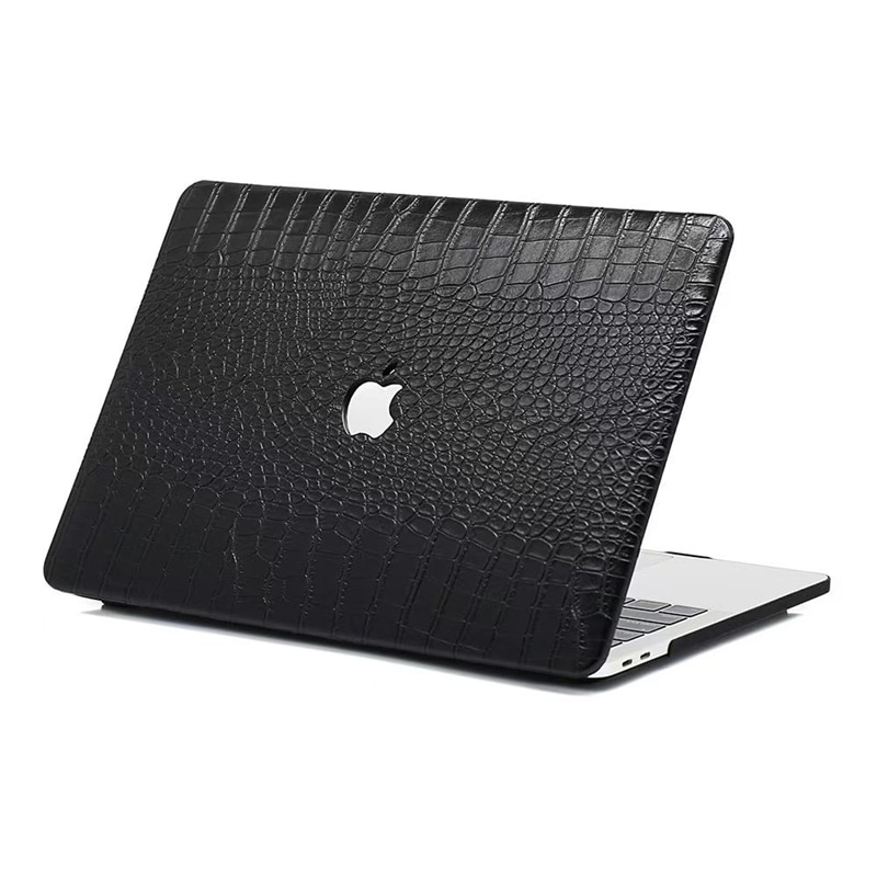 Husa din piele sintetica cu textura premium Crocodile pentru MacBook Air 13 inch (2022/2023/2024/2025) M2/M3/M4 (A2681/A3113/A3240), husa slim stilata, husa pentru laptop, stil business, negru