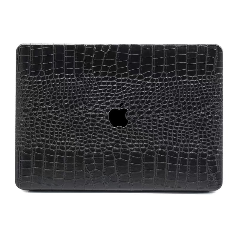 Husa din piele sintetica cu textura premium Crocodile pentru MacBook Air 13 inch (2022/2023/2024/2025) M2/M3/M4 (A2681/A3113/A3240), husa slim stilata, husa pentru laptop, stil business, negru
