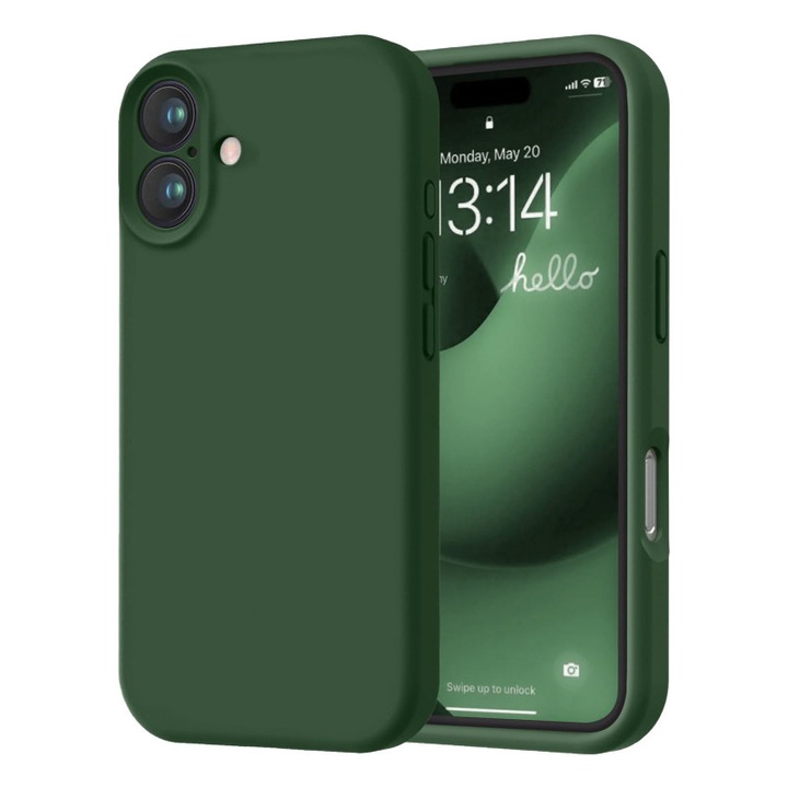 Husa compatibila cu Apple Iphone 16, Silicon Cover, Interior Microfibra, Protectie Camere, Verde Inchis, Atlas