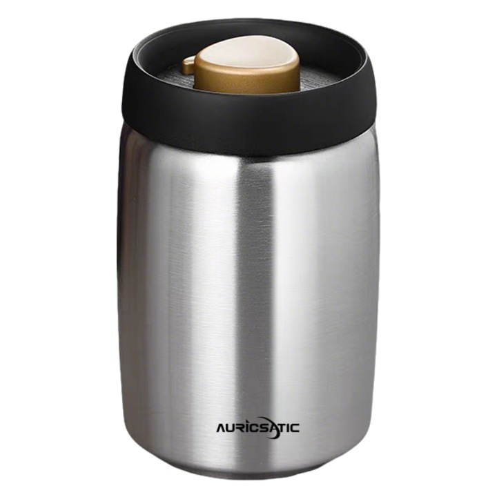 Cutie alimentara, Cutii de cafea, inox, AuriCsatic, capacitate 1.2L, argintie, 17x11cm, cu capac vacuum