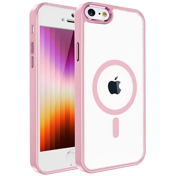 Husa Protectie antisoc, MagSafe, Compatibil cu iPhone 16e, Margini colorate, Roz